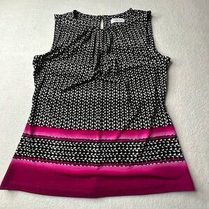 Calvin Klein Blouse Sleeveless Top Printed Pleat Neck Small Women